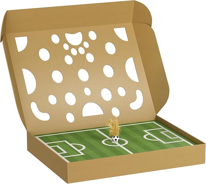 Cat Scratching Board - Football Sports Field Design with Elastic Ball, Hide-and-Seek Holes, and Interactive Play Box for Indoor Cats