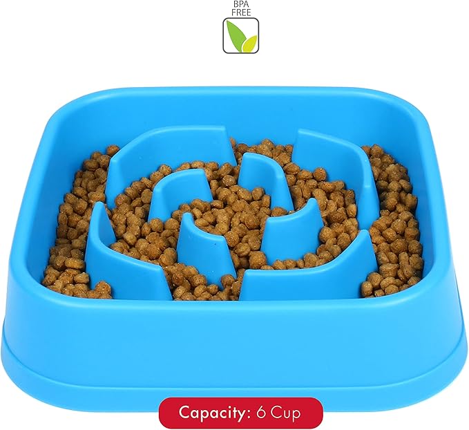 Dexas Seek and Snack Slow Feeder Maze with Non Slip Feet, 6 Cup Capacity, Blue (PW3062194)