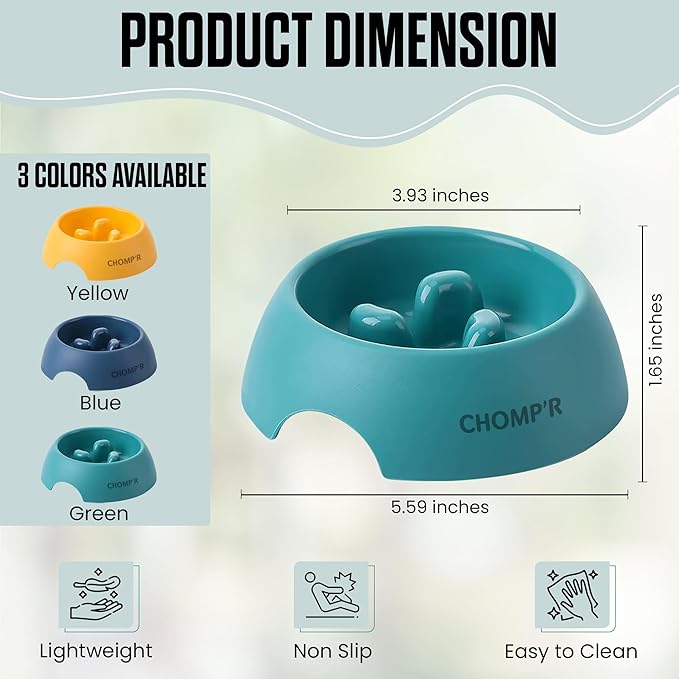 CHOMP'R Slow Feeder Dog Bowl for Small Breeds, Food Grade Interactive Puzzle Feeder, Non Slip Bowl to Slow Down Eating, Anti-Choking Mini Maze for Small Dogs Cats Puppies
