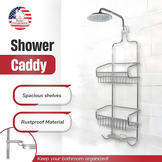 Better Houseware Aluminum Shower Caddy (Silver) + Soap Holder/Saver Set