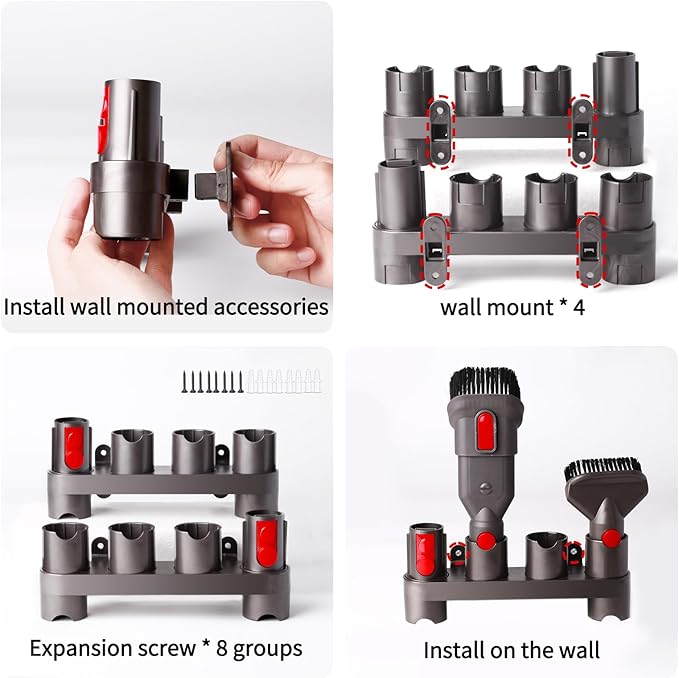 keluke Premium Accessory Holders for Dyson Vacuum Cleaners - Wall Mount and Docking Station Organizer for Dyson V15 V7 V8 V10 V11 Model, with 10 Storage Adapters (2 Pack)