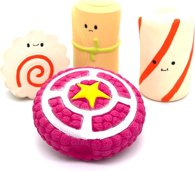 Natural Latex Dog Chew Toys 4&5 Piece Sets for Puppies&Dogs - Anxiety Relief&Teeth Cleaning Chew Toys, Waterproof for Indoor Outdoor Multiple Fun Themes (Set 7：Kawaii Bento Buddies (4-Piece))
