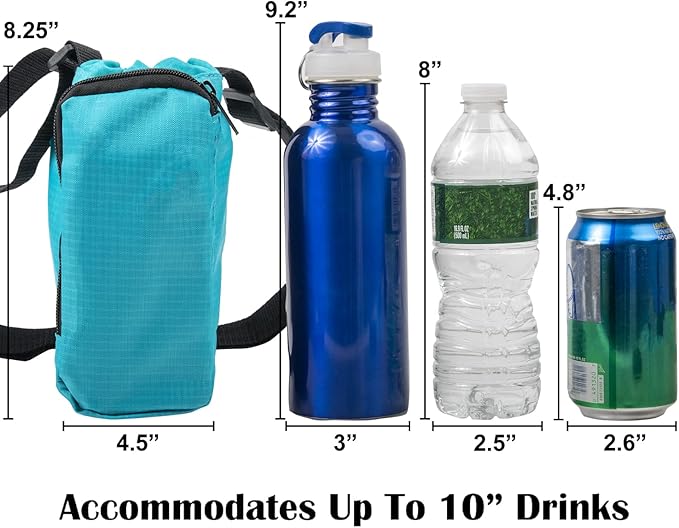 Trail maker Water Bottle Carrier Bag with Strap, Phone Pocket for Walking, Runs, Bike, Stainless Steel, Glass, Plastic