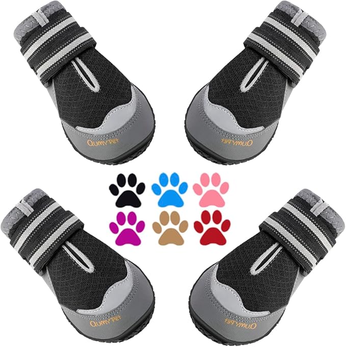 QUMY 4PCS Dog Boots for Large Dogs, Medium Dog Shoes & Paw Protectors for Hot Pavement, Summer Heat Protection, Mesh Breathable Nonslip Dog Booties for Hardfloors, Walking Running Hiking Black Size 8
