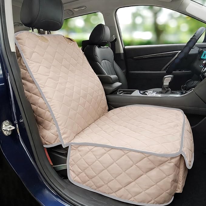 Deluxe Dog Seat Cover for Front Seat-More Durable Waterproof Front Seat Protector, High Heat Resistant and Nonslip Front Seat Cover for Dogs Kids, Universal Size (Beige)