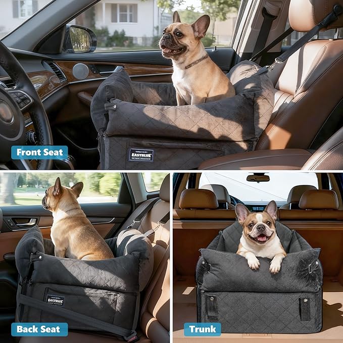 EASTBLUE Dog Car Seat for Small Medium Dogs Up to 35 lbs, 2 Memory Foam Pads Dog Booster Car Seat with Seat Belt, Washable Pet Carseat for Puppy & Cat, Dogs Travel Bed for Cars (Black-Velvet)