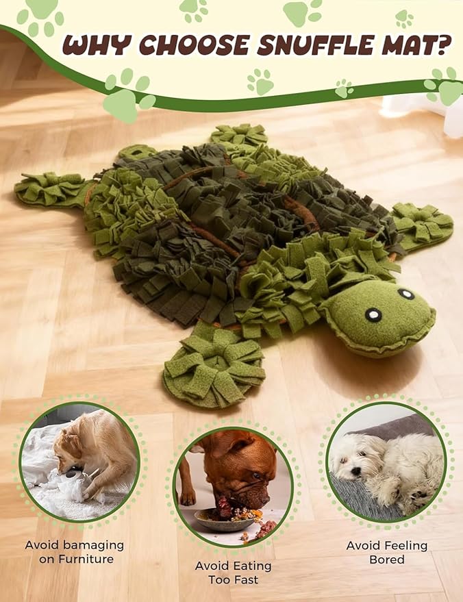 Dog Snuffle Mat Turtle Shape Large 28.8 x 22.8 Inch, Interactive Feeding Mat Slow Feeder for Dogs, Nosework Training Puzzle Mat for Small Medium Dogs (2 Pcs)