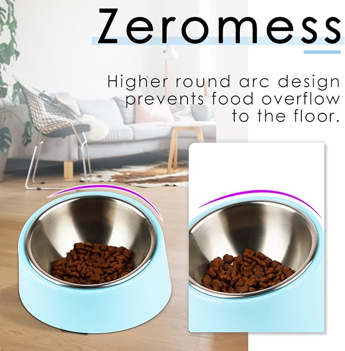 SuperDesign Mess Free 15° Slanted Bowl for Dogs and Cats, Tilted Angle Bulldog Bowl Dog Feeder, Non-Skid & Non-Spill, Easier to Reach Food L/2 Cup Blue