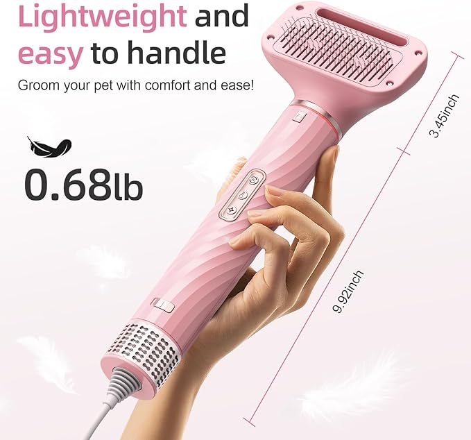 Dog Hair Dryer with Slicker Brush, Dog Dryer for Pet Grooming, High Velocity Dog Blow Dryer for Dog Grooming Supplies Low Noise Pet Dryer Grooming Salon Home Use, Pink