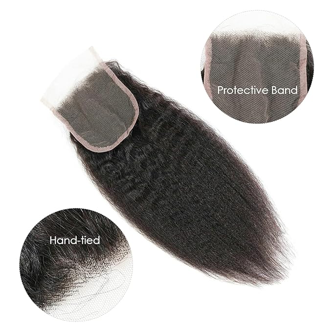 Selina Lace Closure Kinky Straight 4x4 Lace Closure Hd Lace Closure Human Hair Free Part Natural Color Black(10inch Kinky Straight, 4x4)