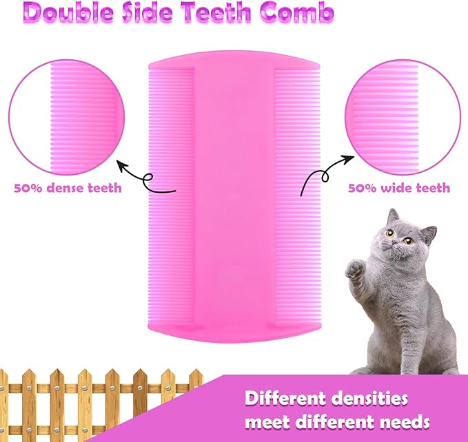 Flea Comb for Cats Dogs, 6 Pack Pet Lice Comb Set Pet Grooming Pets for Small, Medium & Large Pets（Pink）