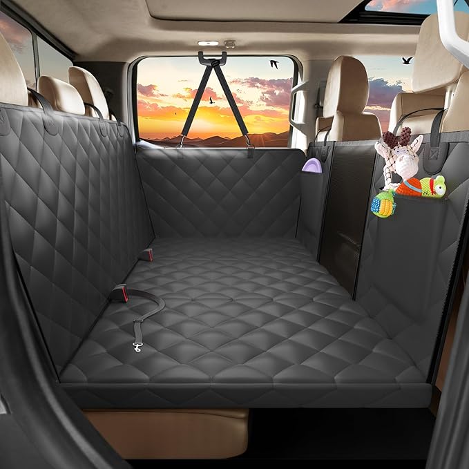 Back Seat Extender for Dogs-Upgraded Egg Crate Foam, Hard Bottom Dog Seat Cover for Truck Back Seat, Dog Hammock for Truck Crew Cab F150, RAM1500, Sierra, Silverado,Tundra, Titan（59‘x29’