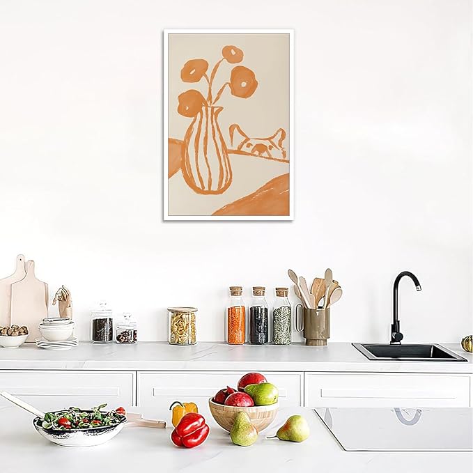 Funny Sneaky Dog Poster Retro Still Life Kitchen Canvas Wall Art Modern Abstract Floral Watercolor Animal Prints Painting For Living Room Kitchen Dining Room Wall Decor 24x36in Unframed