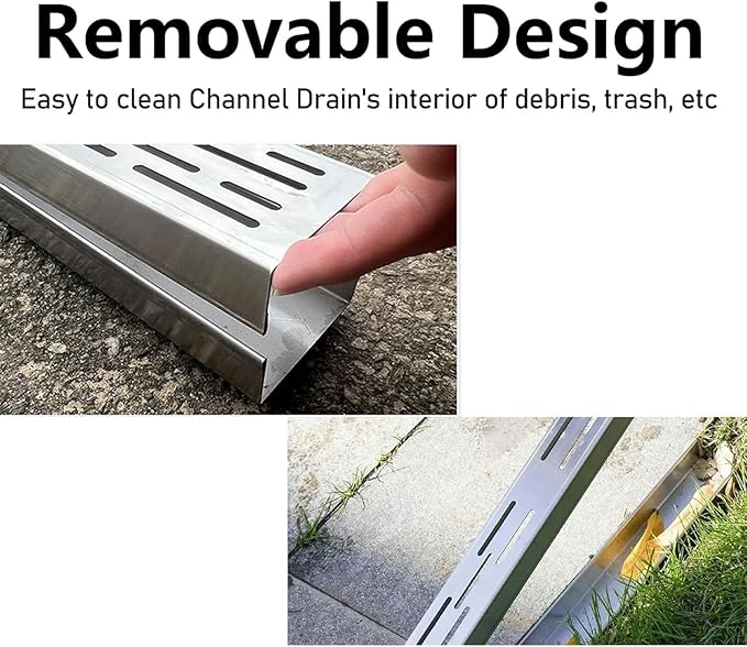 Slim Channel Drain Kit - 304 Stainless Steel Outdoor Trench Drainage System, Low Profile Terrace Channel (5x3cm/2x1.2in) for Effective Water Management