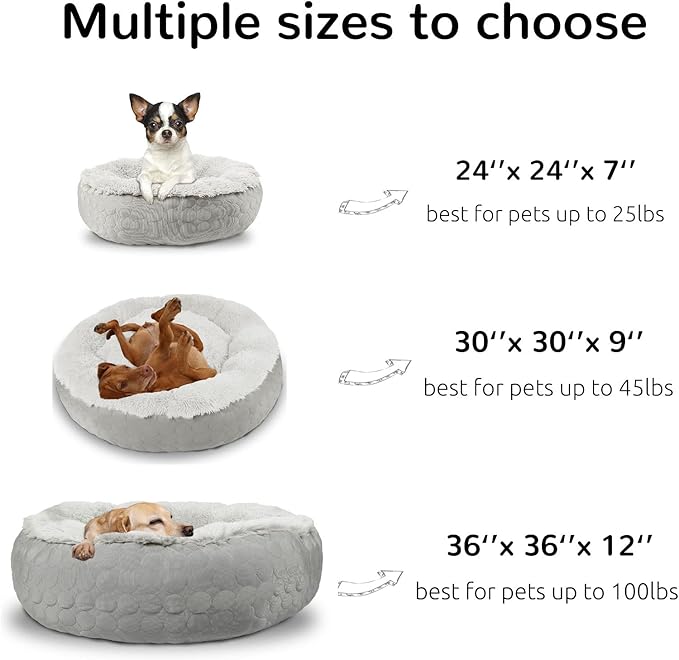HACHIKITTY Dog Donut Round Calming Bed, Fluffy Dog Bed for Medium Large Dogs, Cooling Warming Soft Dog Cushion Bed, Double Sided Available Dog Bed with Warm & Cool Sides(30"x30"x9", Grey)