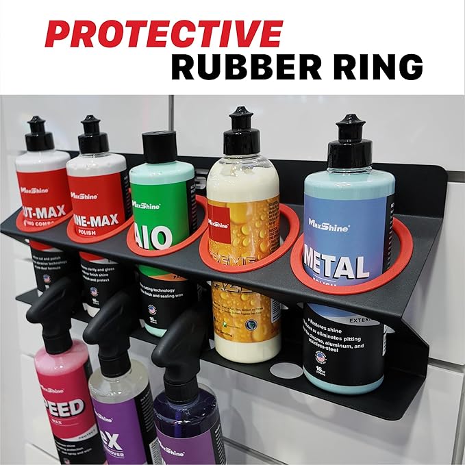 Maxshine Universal Detailing Spray Bottle Holder (2-Pack, No Logo) – Mobile Detailing & Car Garage Organizer, Holds 5 Bottles (16/32oz) with 4 Small Holes – Lightweight Design, Easy Wall Mounting