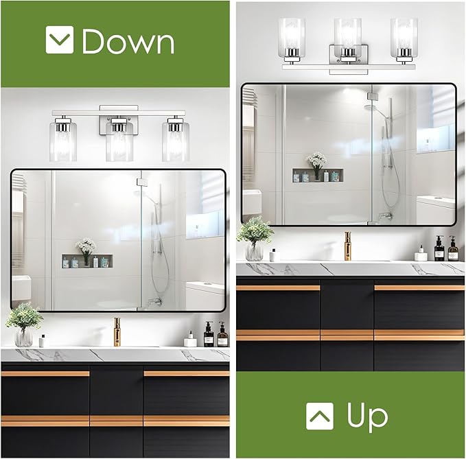 Bathroom Vanity Light, 3-Light 19" Brushed Nickel Modern Matte Wall Sconce Lighting with Clear Glass Shade, Wall Lights,Bath Vintage Wall Mounted Lamps for Mirror Bedroom Living Room