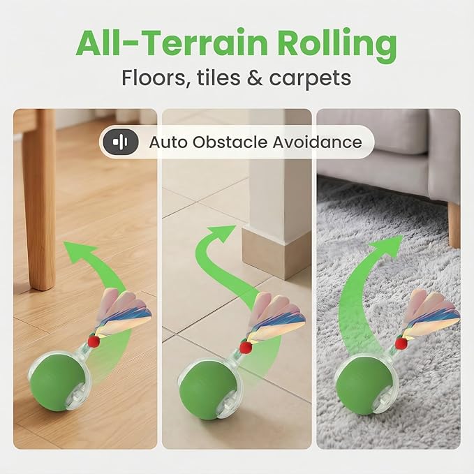 JBD Smart Cat Toy Ball Bundle - 2 Pack (Red & Green) - Interactive Automatic Rolling Balls for Indoor Cats - Day & Night Mode (Active & Silent)