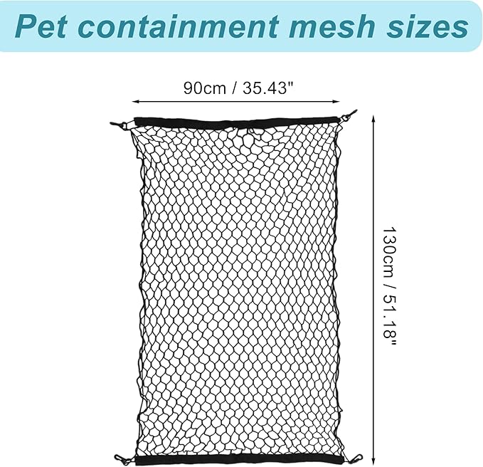 Dog Car Net Barrier, with Hook, Pet Barrier Car Net, for SUV Pickup Small Car, Mesh Dog Car Net Barrier, Black, 51.18"x35.43"
