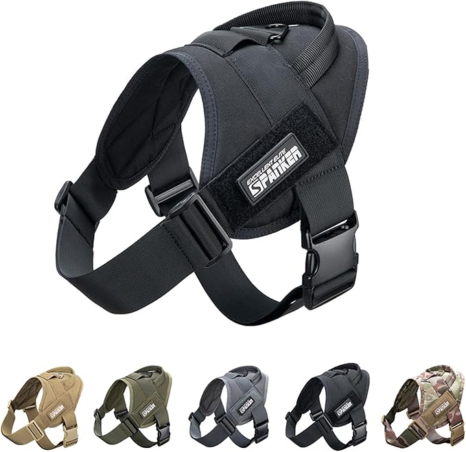 EXCELLENT ELITE SPANKER Tactical Dog Vest Training Military Patrol Service Dog Harness Easy Control Adjustable No-Pull Nylon Pet Harness with Handle for Small Medium Large Dogs(BLK-XS)