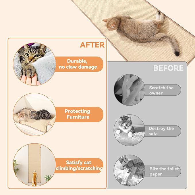66.93x19.68x0.32 inch Thickened Cat Wall Scratcher Carpet, Cat Climbing Wall, Durable Cat Wall Furniture, Tall Cat Scratching Post, Wall Scratchers for Indoor Cats, Couch Sofa Protector (Brown)