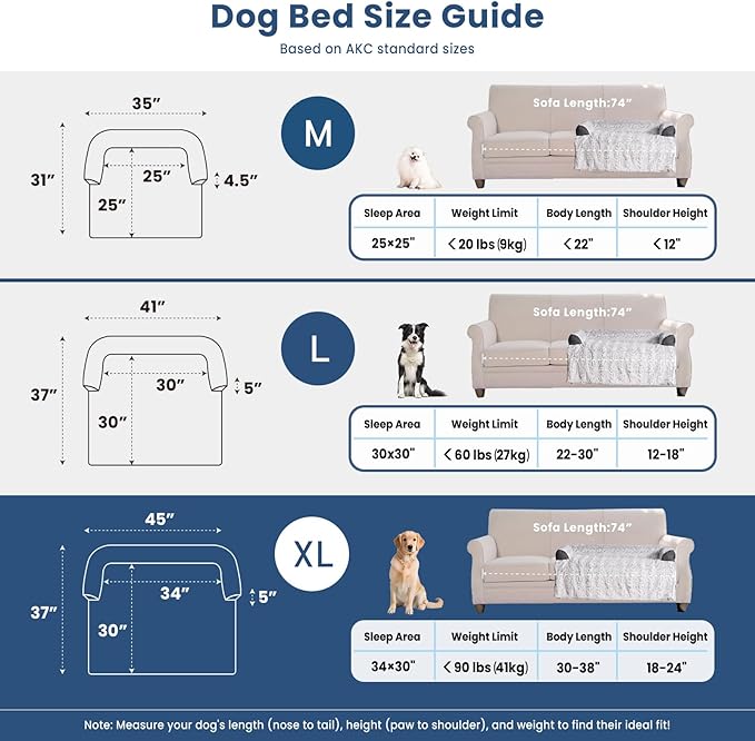Calming Extra Large Dog Bed for Couch, 45 x 37 inch Removable Couch Cover for Dogs Washable, Non-Slip Fluffy Plush Dog Sofa Mat for Furniture Protector - Grey