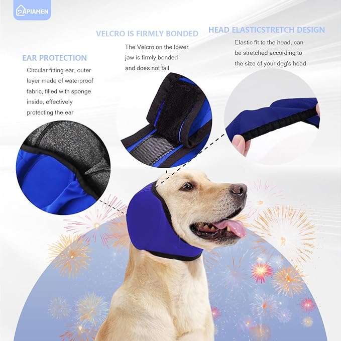 2Pcs Dog Ear Covers for Bath & Noise Protection,Adjustable Dog Ear Muffs Anxiety Relief Calming Hoodie Design,No Shake Ear Protection for Grooming,Swimming,Drying,Hematoma(Grey&Blue,L)