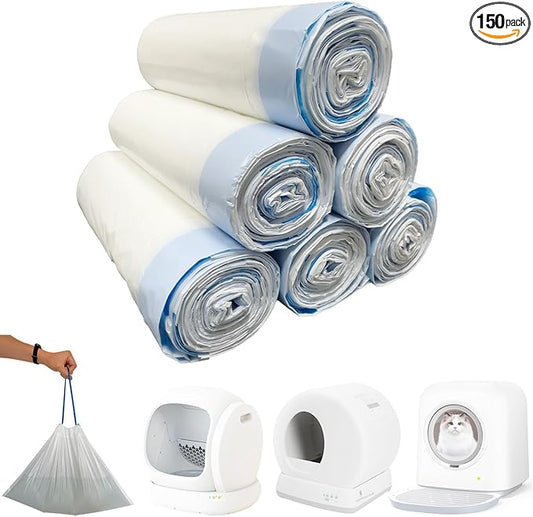 150 Counts Cat Litter Box Liners Bag Fit For MW-SC01/MW-SC02/MW-LR01 Automatic Self Cleaning Cat Litter Box, Waste Bags, 18" x 12.6"Heavy Duty Replacement Trash Bags with Drawstring