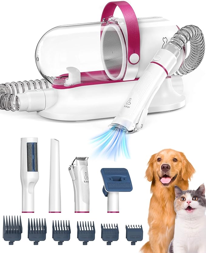 Dog Grooming Kit & Vacuum, Professional Pet Grooming Vacuum with Shedding Brush, Dog Clippers, Dog Dryer and Cleaner, 1.5L Dust Cup Pet Grooming Kit for Dogs, Cats, Quiet, 2 Filters