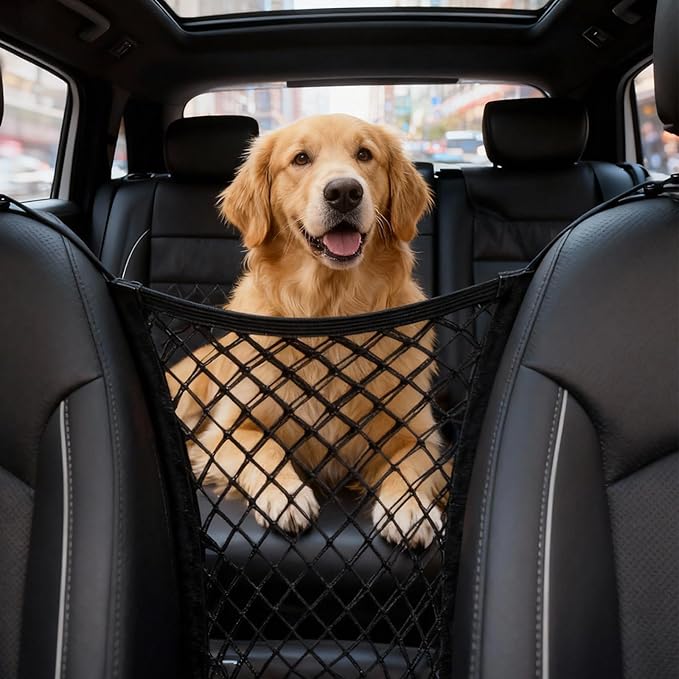 Dog Car Net Barrier, Elastic Divider Seat Back Barrier Dog Net for Car, Car Net for Dogs with Hooks, Back Seat Barrier Divider for Pet Kids Cars SUV Van Traveling
