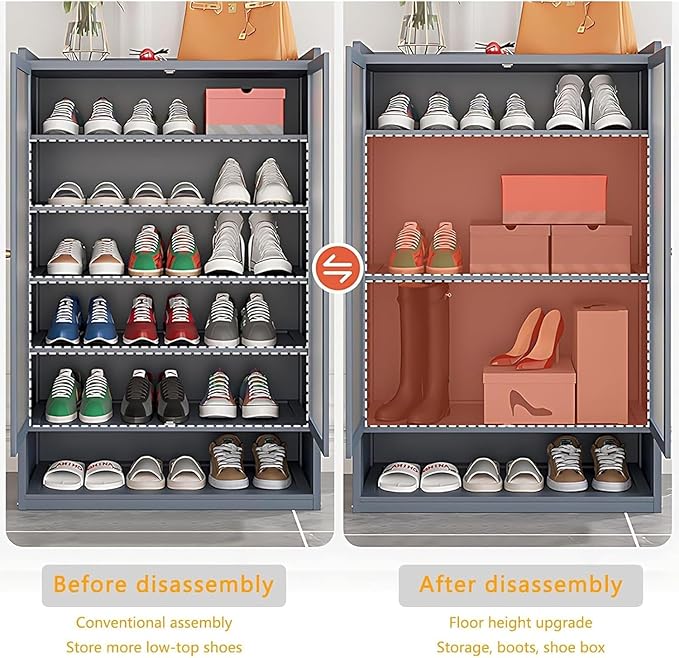 Bamboo Shoe Cabinet, 36-40 Pairs 8 Tier Shoe Rack with Doors, Freestangding Shoe Cabinet Organizer with Shelves, 43" Tall Shoe Rack Organizer for Entryway, Closet, Hallway
