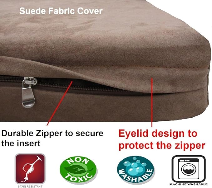 Dogbed4less Medium Large Orthopedic Gel Infused Memory Foam Dog Bed, Waterproof Liner and Washable Microsuede Brown Cover