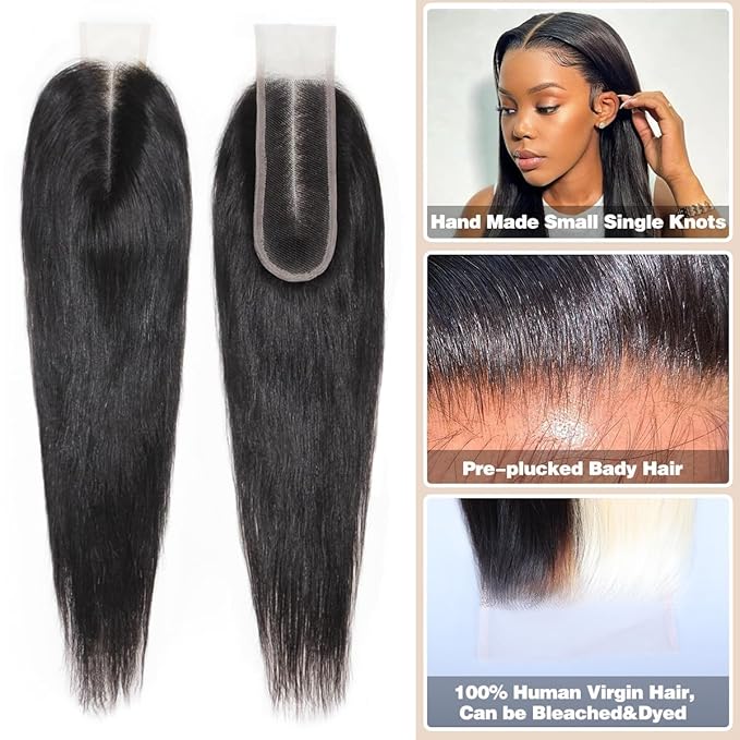 Selina 2x6 Lace Closure Human Hair Brazilian Straight Lace Closure Human Hair Free Part Natural Black Hair Color18 lnch