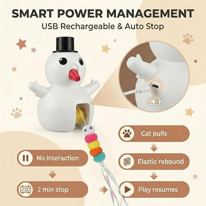 Luxelle Interactive Cat Toy for Indoor Cats, Automatic Hanging Cat Toy with 6.5ft Retractable Elastic Cord, Motion & Laser Play Modes, USB Rechargeable, Wall & Door Mount Toy