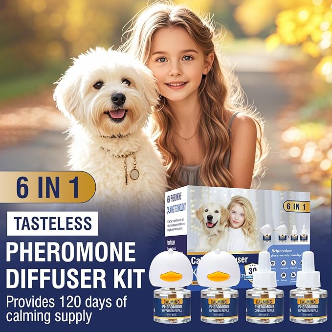 Dog Pheromones Calming Diffuser 6 in 1 Kit Appeasing Pheromone Diffuser to Calm for Anxiety Relief Reduce Aggression Fighting Barking Stress 120 Day Supply