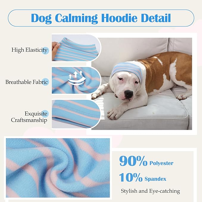 Nanaki Calming Hoodie Dog Grooming Ear Cover Anxiety Relief-No Shake Dog Ear Wrap Hematoma, Striped Head Wrap Snoods for Noise Protection, Bath, Fireworks, Thunderstorm, Blow Drying, Warm-Keeping