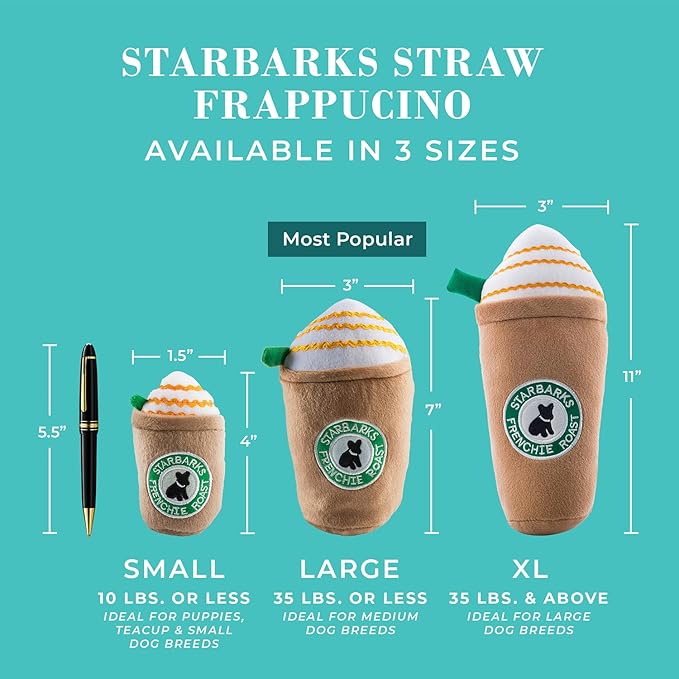 Haute Diggity Dog Starbarks Frappawcino, Plush Designer Dog Toys with Interactive Squeaker, Stimulating Pet Enrichment, Machine-Washable & Safe Materials for All Breeds, Size XL