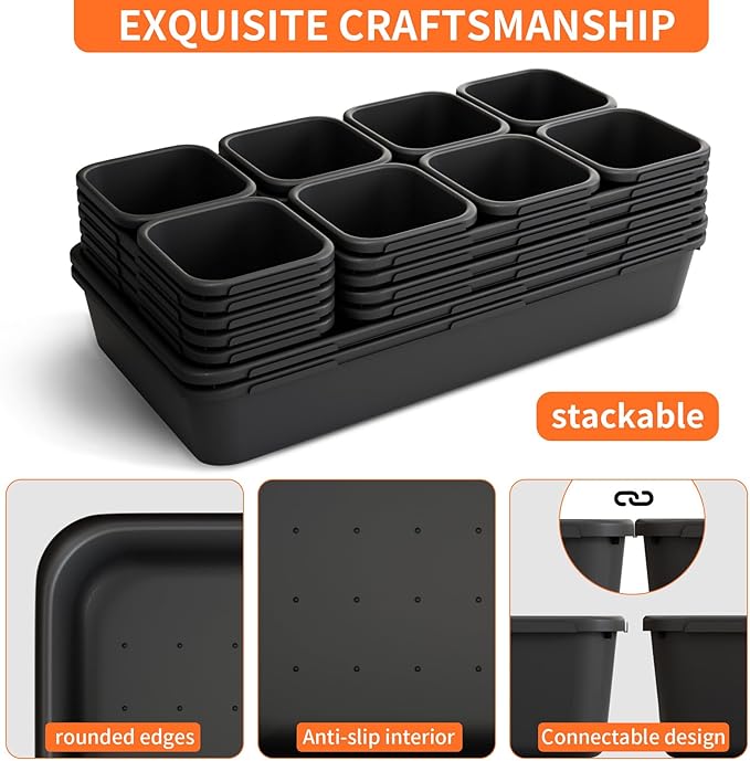 20 Pack Tool Box Organizer Tray, 5-sizes Large 12'' Tool Box Organizers And Storage, For Hammer, Wrench, Screw, Small Parts Toolbox Organization, Tool Cart Chest Garage Drawer Organizer Tray, Black