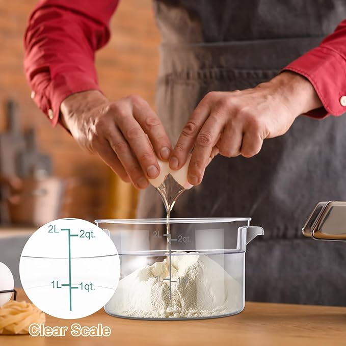 Sawysine 4 Pcs Food Storage Container with Lids Set Proof Dough Clear Round Commercial Containers with Scales and Handles for Bread Dough Rise Restaurant Home Food Storage (2 Qt 4 Qt 6 Qt 8 Qt)