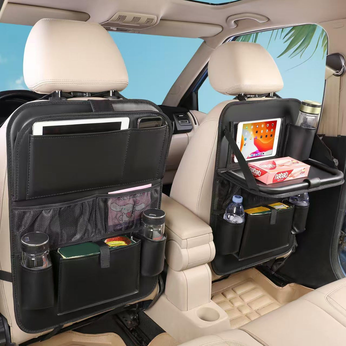 Leather Car Backseat Organizer with Tablet Holder - 9 - Image 1