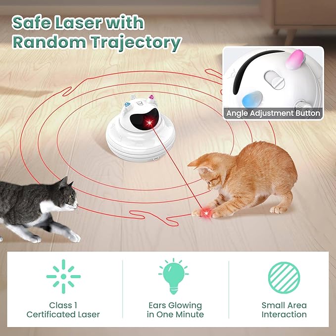 3 in 1 Automatic Interactive Cat Toy with Laser & Moving Feather, Hide and Seek Rechargeable Cat Toys for Indoor Cats, Exercise Laser Pointer Teaser Wand to Reduce Boredom