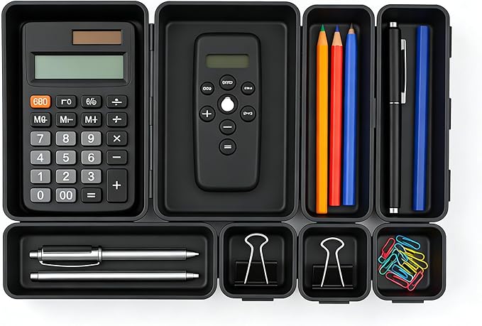 U-KIME Desktop Storage Box ,Tabletop Clutter Organizers For Cosmetics, Stationery, Kitchen Utensils, Office Supplies & Small Items(Black / 8-Piece set)