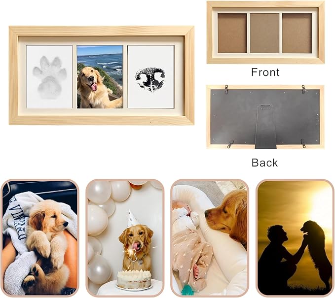ZAPVLVT Paw Print Impression Kit for Dogs and Cats, 2 Clay, Large Ink Pad, Wooden Picture Frame, Pet Memorial Keepsake, Gift for Pet Owners & Lovers