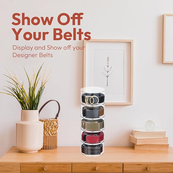 Acrylic Belt Organizer, 10 Layer Belt Holder for Closet or Drawer, Display for Men’s and Women’s Belts, Jewelry, and Watches