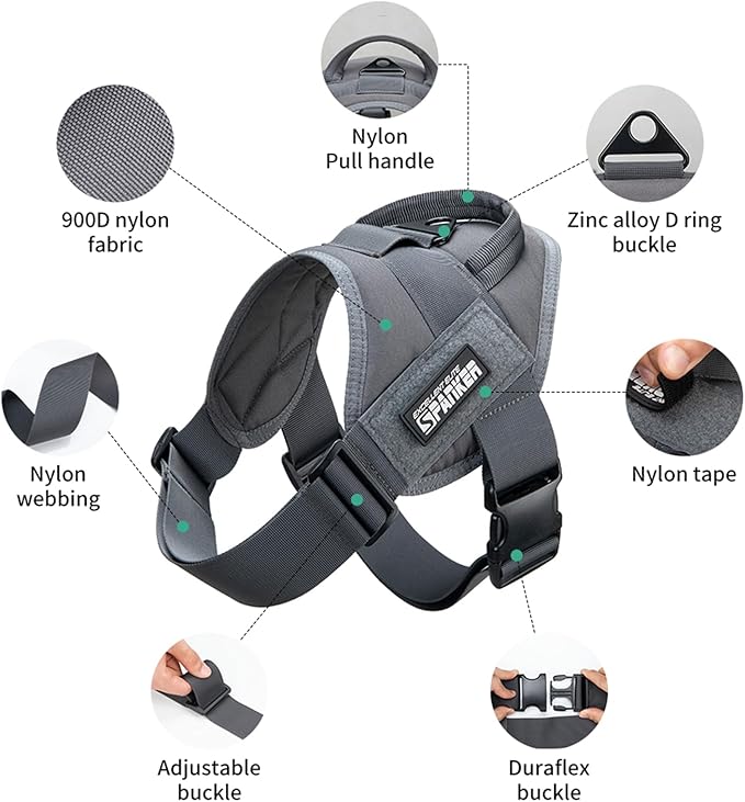 EXCELLENT ELITE SPANKER Tactical Dog Vest Training Military Patrol Service Dog Harness Easy Control Adjustable No-Pull Nylon Pet Harness with Handle for Small Medium Large Dogs(Grey-L)