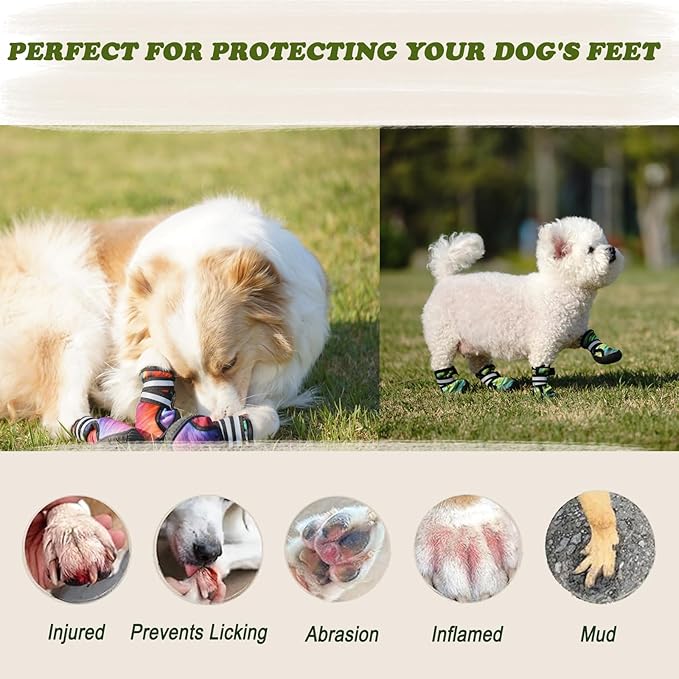 Dog Shoes for Small Medium Large Dogs,Neoprene Dog Booties & Paw Protectors for Hiking Hot Pavement Hardwood Floors,Quick-Drying Fabric Dog Boots W/Perforated soles for Flowing Water (Green-1)