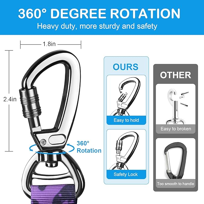 Heavy Duty Dog Leash for Medium Large Dogs That Pull,4-6FT Shock Absorbing Bungee Tactical Dog Leash with Control Padded Handle and Car Seatbelt,Reflective Lead for walking training,PurpleC