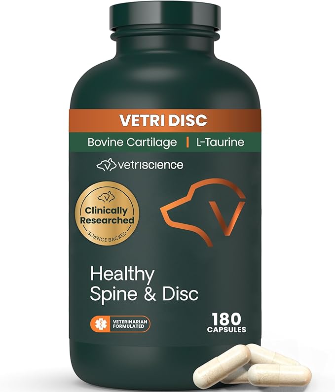 VetriScience Healthy Spine & Disc Easy-Open Capsules, Back and Spinal Support Chondroitin and Taurine Supplement for Dogs, Perfect for Dachshunds, Corgis, Frenchies, Basset Hounds & More, 180 Count