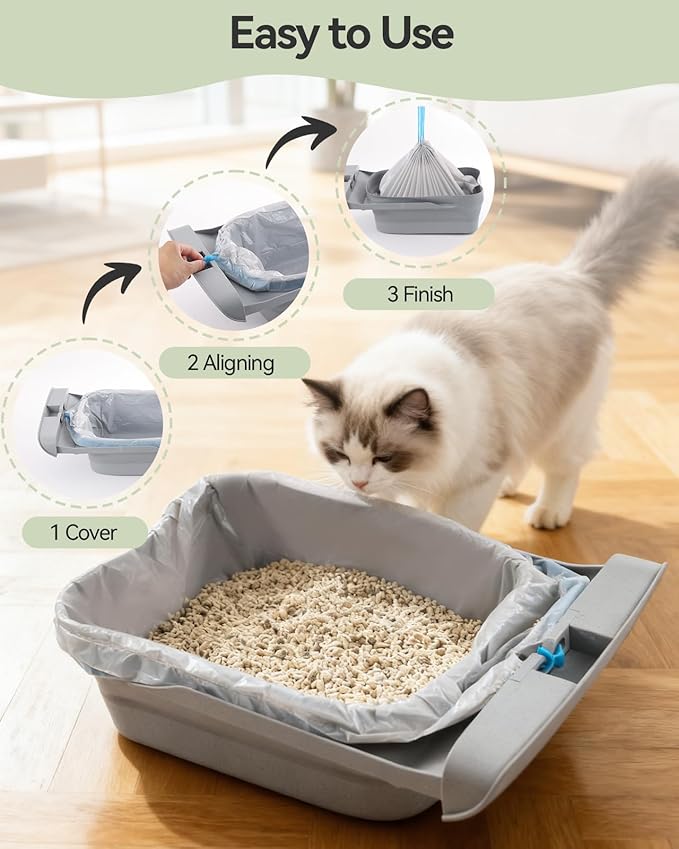 80 Count Automatic Cat Litter Box Bags for Petpivot Autoscooper 11/12 NeakasaM1 Open-Top Self-Cleaning Cat Litter Boxes, Leak-Proof Drawstring Trash Bags Replacement, Unscented,27" x 13",Holds 23 lbs