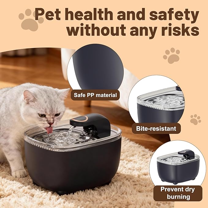 RPZ Cat Water Fountain 2.5L with Detachable Tank, Wireless Automatic Pet Water Fountain for Cats & Small Dogs, Quiet Flowing Water Bowl with Filter, Easy to Clean, Indoor Cat Drinking Fountain